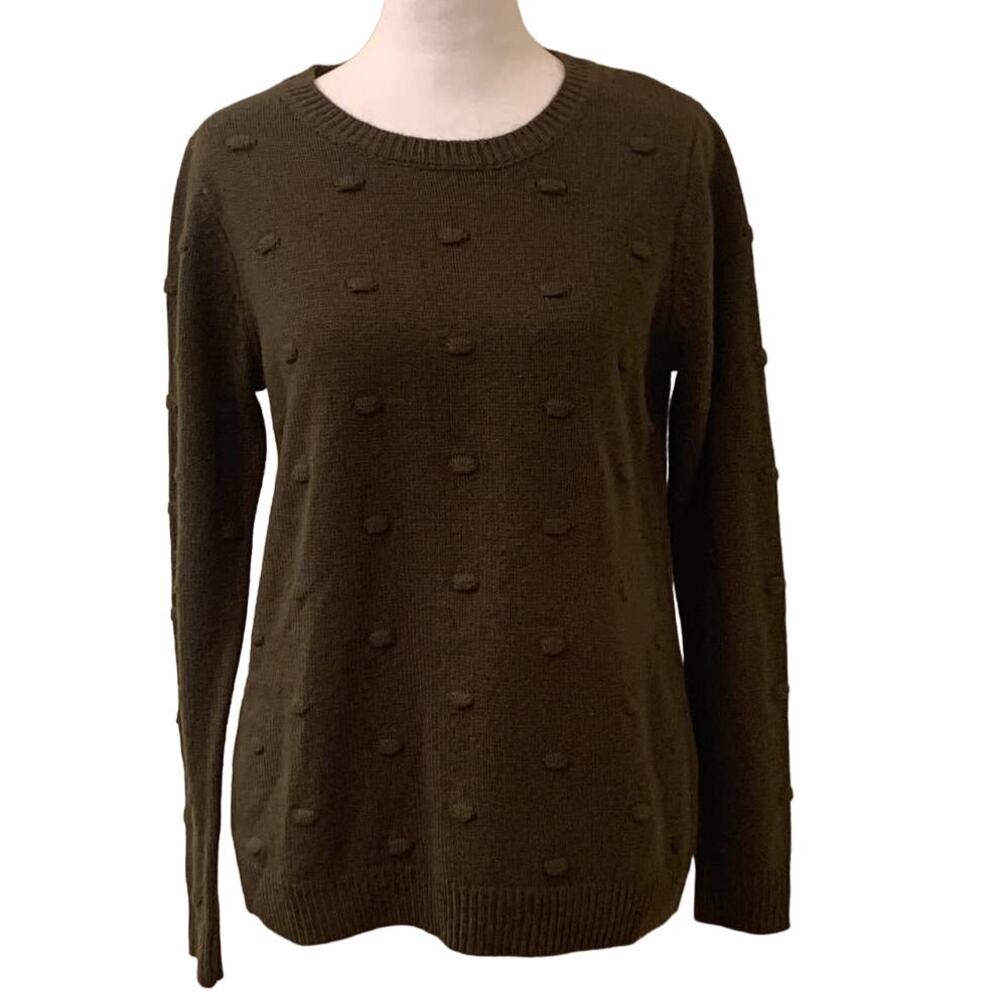 APT 9 Women's Dark Green Dot Long Sleeve Sweater with Ribbed Edging, Size Small